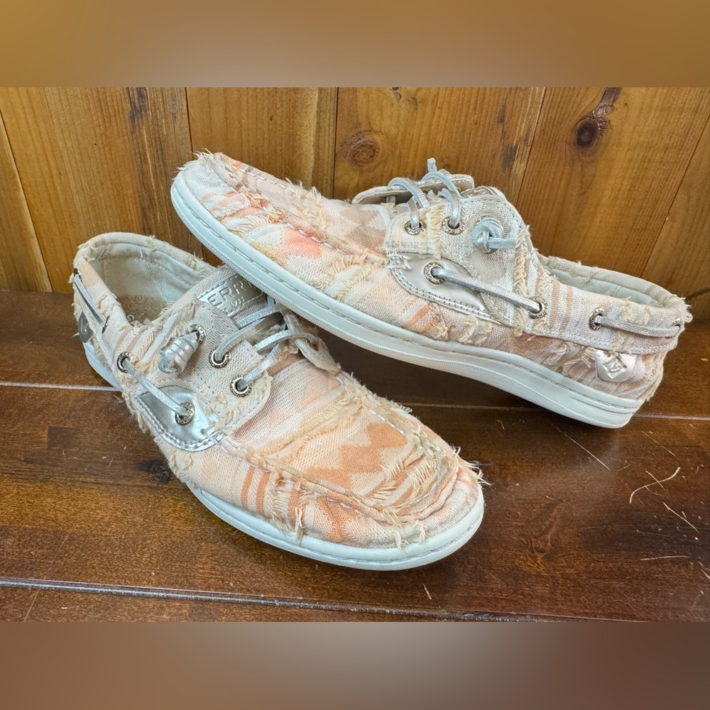 Sperry Top-Sider Aztec Distressed Frayed Canvas Boat Shoes Slip On Sneaker 7.5